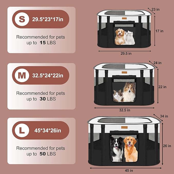 Dog Playpen - Foldable Cat Play Pens for Pubby,Kitten, Rabbit,Portable Pet Tent with Carring Bag for Indoor/Outdoor Travel Camping (Black-Small)