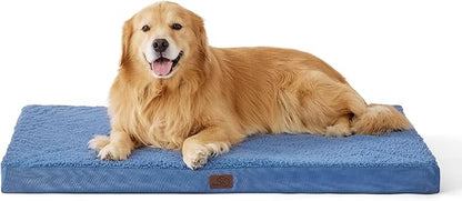 Bedsure XL Dog Bed for Large Dogs - Orthopedic Waterproof Dog Beds with Removable Washable Cover, Egg Foam Pet Bed Mat, Blue Wave