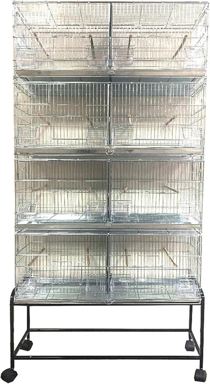 Combo: Large NO Rust Stainless Galvanized Stack and Lock Double Breeder Cage Bird Breeding Cage with Removable Center Divider Side Nest Box Doors Removabel Rolling Stand