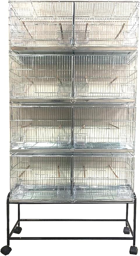 Combo: Large NO Rust Stainless Galvanized Stack and Lock Double Breeder Cage Bird Breeding Cage with Removable Center Divider Side Nest Box Doors Removabel Rolling Stand