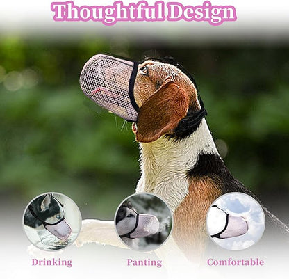 Dog Muzzle, Breathable Soft Muzzle for Extra Small Dogs to Anti & Prevent Barking Biting Chewing, Reflective & Adjustable Basket Muzzle with Air Mesh for Dachshund Pink XS
