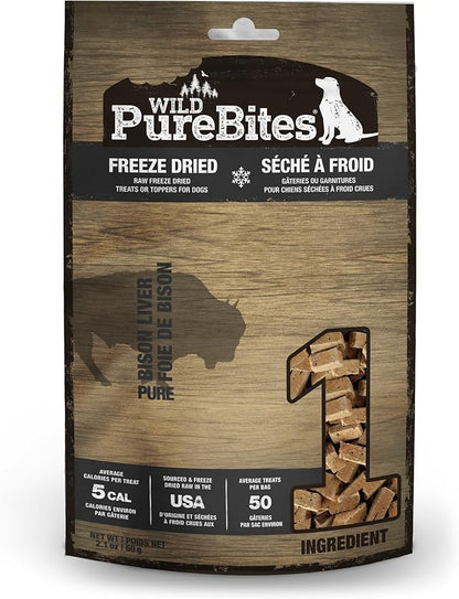PureBites Wild Bison Freeze Dried Dog Treats, 1 Ingredient, Made in USA, 2.1oz