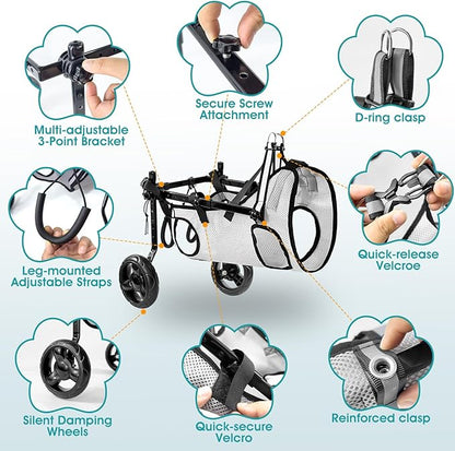 Dog Wheelchair for Back Legs, Wheelchair for Small & Medium Dog, Dog Wheelchair Cart, Doggy Wheelchair with Disabled Hind Legs, Walking Mobility Aids for Small Pet, Hind Limbs Dog Cart with Wheels