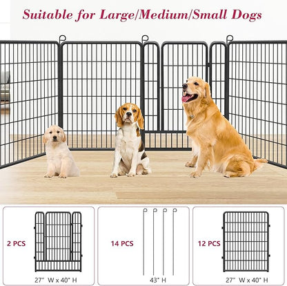 Dog Playpen, 40 inch Height 14 Panels Heavy Duty Dog Fence Pet Playpen with Door, Anti-Rust Dog Exercise Pen with Lock, Portable Pet Fence Outdoor for Yard RV Camping
