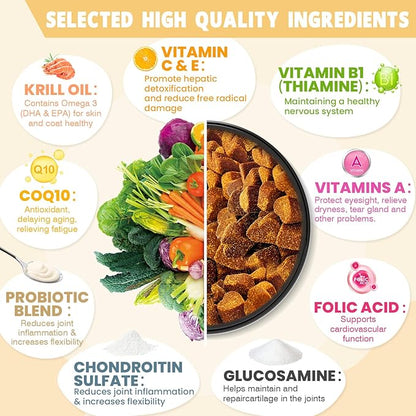 24-in-1 Dog Vitamins and Supplements 300 Ct Dogs Multivitamin Chewable Contain Chondroitin Probiotics Omega-3 Glucosamine for Dogs Skin Coat Heart Joint Gut Liver Brain Eyes Immune Support - Chicken