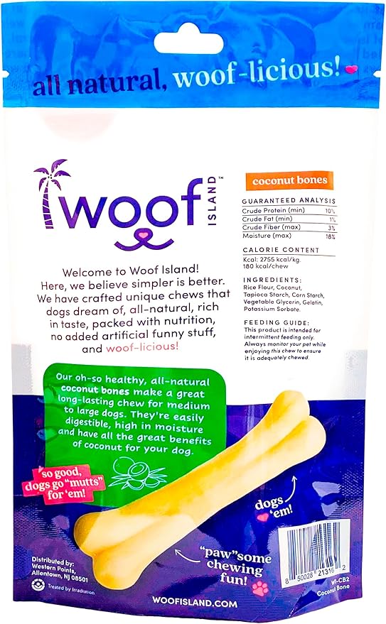 5" Coconut Dog Bones - Premium, All Natural Coconut Dog Treats - Healthy Puppy Treats & Vitamin Rich Rawhide Free Dog Chews - (2 Pack)