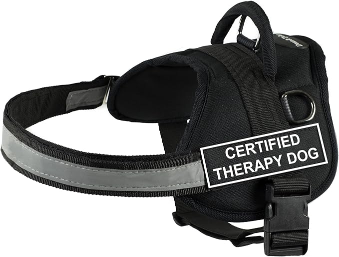 DT Works Harness, Certified Therapy Dog, Black/White, XX-Small - Fits Girth Size: 18-Inch to 21-Inch