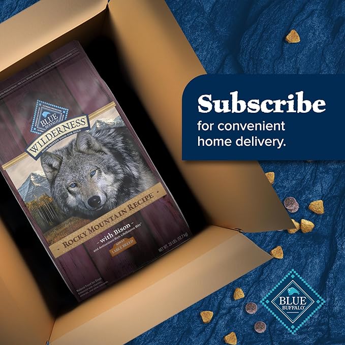 Blue Buffalo Wilderness Rocky Mountain Recipe High-Protein Large Breed Adult Dry Dog Food, Made in The USA with Natural Ingredients Plus Wholesome Grains, Bison, 22-lb. Bag