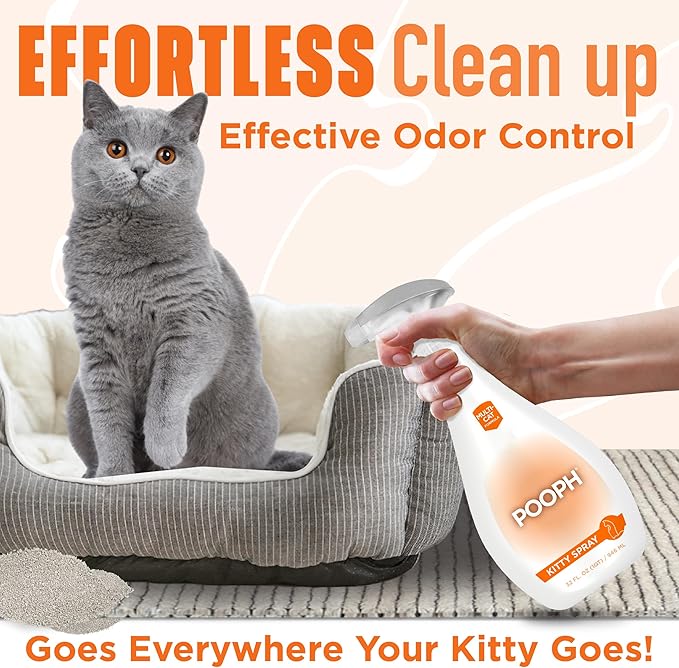 POOPH® Kitty Spray - Patented Technology Eliminates Organic Odor On-Contact Goes Anywhere Your Kitty Goes - Cat Trees, Furniture, Bedding & More Safe Fragrance-Free Non-Toxic Eco-Conscious