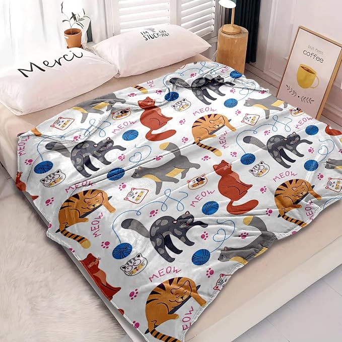 Cat Blanket, Cats Gifts for Girls Women, Cat Gift for Cats Lovers, Birthday Gifts Decor Throw Blanket 50"x60"
