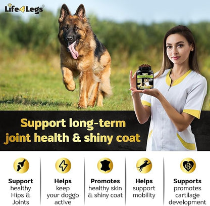 Hip and Joint Chews for Dogs Plus Skin and Coat Supplement - Dog Joint Pain Relief Treats - Glucosamine, Chondroitin, MSM, Hemp Oil, Turmeric, Omega 3 for Dogs, Mobility Bites Dog Health