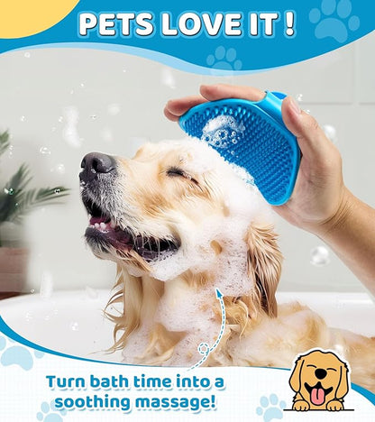 4PCS Dog Bath Brush Pet Massage Shampoo Brush Dog Scrubber for Dog Washing Brush Scrubber Pet Bath Massage Brush with Soft Silicone Bristles for Dog Cat Grooming Cleaning (Yellow Blue blue)