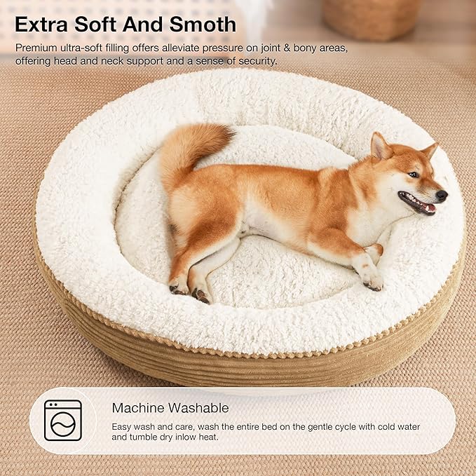 Love's cabin Round Donut Cat and Dog Cushion Bed, 36in Pet Bed for Cats or Small Dogs, Anti-Slip Water-Resistant Bottom, Super Soft Durable Fabric Pet beds, Washable Cat Dog Bed Stripe Camel