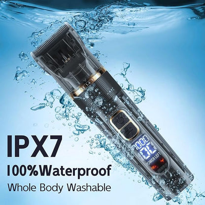 Dog Grooming Kit with LED Display, 3-Speed, Low Noise, Rechargeable, Cordless, Waterproof Clippers for Dogs Cats Small & Large Pets with Thick Coats