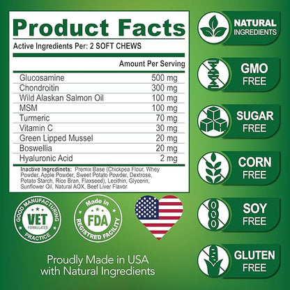 Advanced Glucosamine for Dogs - 170 Chews - Senior Hip and Joint Supplement for Dogs - Glucosamine Chondroitin - Dog Joint Health Pain Relief Pills - MSM - Mobility Support Supplement - Made in USA