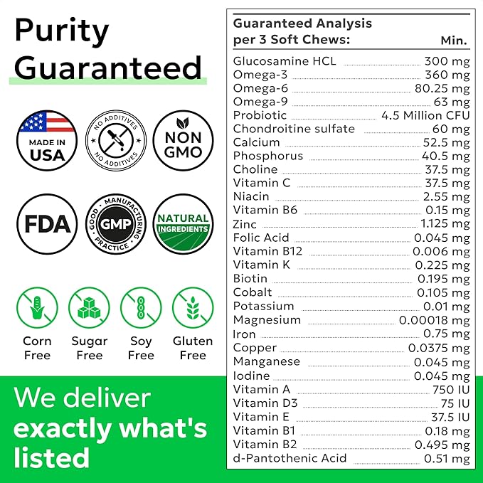 BARK&SPARK Dog Vitamins & Supplements - Multivitamin Chewable Treats for Dogs - Glucosamine Chondroitin for Joint Support + Omega for Skin & Coat + Probiotics - Multi Vitamin for Pets Health - 120Ct