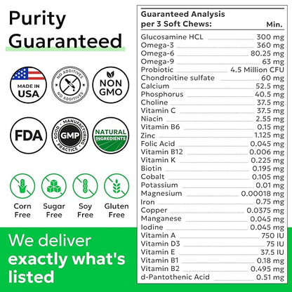 BARK&SPARK Dog Vitamins & Supplements - Multivitamin Chewable Treats for Dogs - Glucosamine Chondroitin for Joint Support + Omega for Skin & Coat + Probiotics - Multi Vitamin for Pets Health - 120Ct