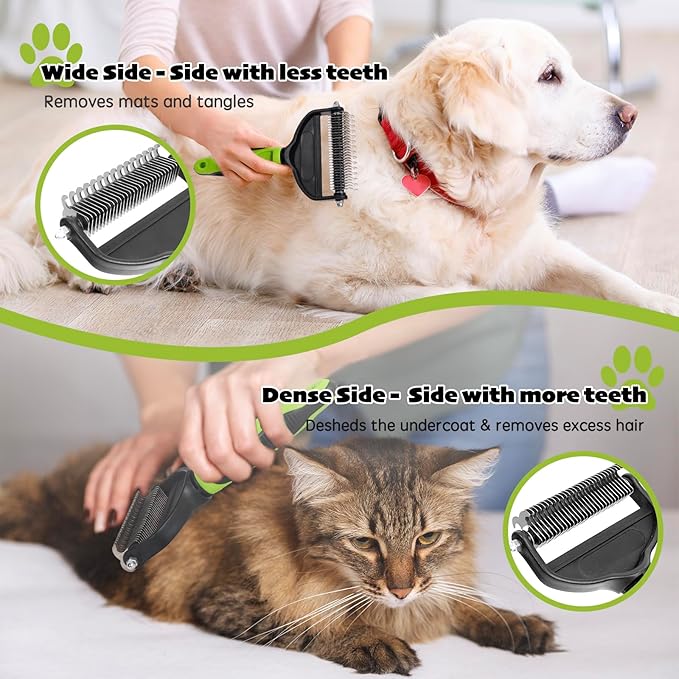 deshedding dog brush,dog grooming supplies,Dematting Comb with 2 Sided Professional Grooming Rake for Cats & Dogs