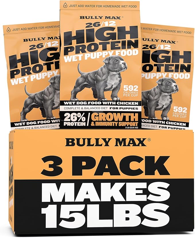 Bully Max Wet Puppy Food - Instant Fresh Dehydrated High Protein Soft Dog Food with Chicken - Healthy Growth for Small & Large Breed Puppies - 6 Dry Dog Food Pounds (Makes 16.5 lbs. of Wet Dog Food)