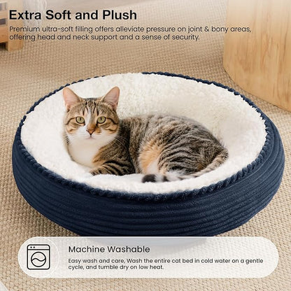 Love's cabin Round Donut Cat and Dog Cushion Bed, 20in Pet Bed for Cats or Small Dogs, Anti-Slip & Water-Resistant Bottom, Super Soft Durable Fabric Pet beds, Washable Luxury Cat Dog Bed Navy Stripe