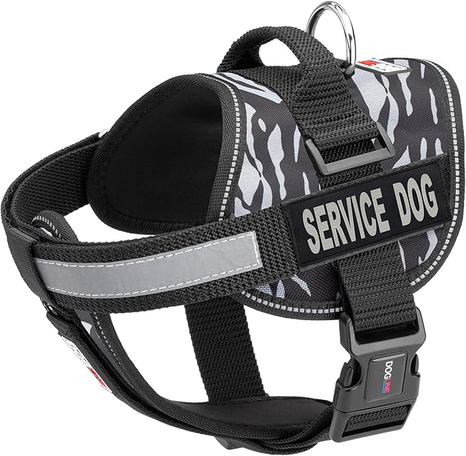 Dogline Unimax Dog Harness Vest with Service Dog Patches Reflective No-Pull, Adjustable Straps, Breathable Neoprene for Medical, Service, Identification and Training Dogs Girth 28 to 38" Zebra