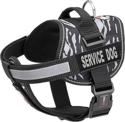 Dogline Unimax Dog Harness Vest with Service Dog Patches Reflective No-Pull, Adjustable Straps, Breathable Neoprene for Medical, Service, Identification and Training Dogs Girth 28 to 38" Zebra