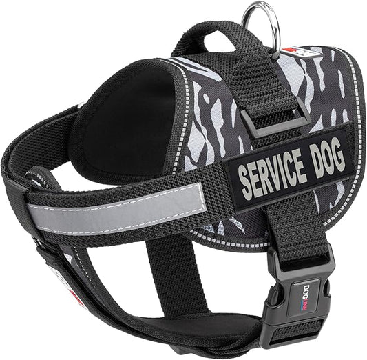 Dogline Unimax Dog Harness Vest with Service Dog Patches Reflective No-Pull, Adjustable Straps, Breathable Neoprene for Medical, Service, Identification and Training Dogs Girth 15 to 19" Zebra