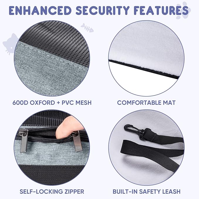 BALEINE Cat Carrier, Puppy Dog Carrier for Small Medium Pets Up to 22 Lbs, Soft-Sided Dog Travel Bag with Safety Zippers, Collapsible Pet Carrying Case (Gray, XL, 19"x12"x12")