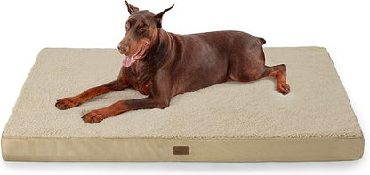 Bedsure Jumbo Dog Bed for Large Dogs - XXL Orthopedic Waterproof Dog Beds with Removable Washable Cover, Egg Crate Foam Pet Bed MatKhaki