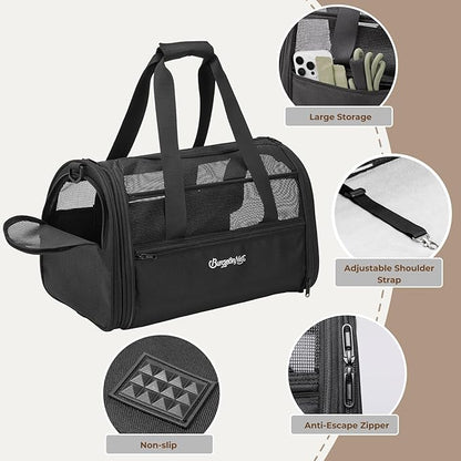 BurgeonNest Soft-Sided Dog Carrier Airplane Approved for Small Dogs Side-Expandable Pet Cat Carrier，Lightweight Puppy Purse 0-15 lbs, 17.7x11x11 Inchs Up to 16lbs, Black