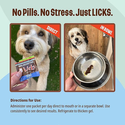 Licks - Dog Joint + Heart Supplement - Omega 3 Fish Oil + Glucosamine - LiquiPaks - 30 Use