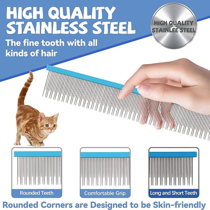 8.5 Inch Upgrade Blue Professional Pet Comb,Dual-Tooth Grooming Comb Anti-Static Smooth Rounded Corners Prevent Friction Breakage and Irritation,Removing Excess Hair for Long-Haired Cats and Dog