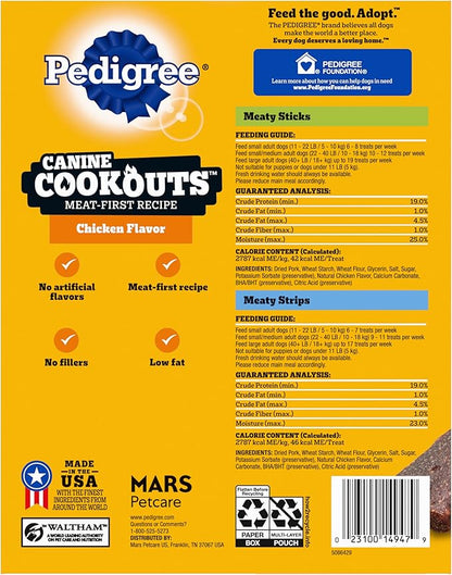 Pedigree Canine Cookout Soft Dog Treats, Chicken Flavored Meaty Sticks and Strips, (2) 18.2 oz Bags