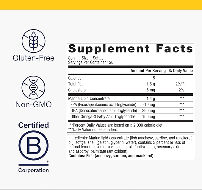 Metagenics OmegaGenics EPA-DHA 1000 mg - High Potency Omega-3 Fish Oil Supplement for Heart, Brain & Joint Health* - Sustainably Sourced - 120 Softgels