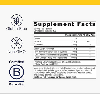 Metagenics OmegaGenics EPA-DHA 1000 mg - High Potency Omega-3 Fish Oil Supplement for Heart, Brain & Joint Health* - Sustainably Sourced - 120 Softgels