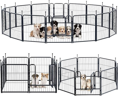 Dog Playpen,Portable Outdoor Dog Fence, Dog Playpen for Large/Medium/Small Dogs, Dog Fences for The Yard,with Doors Foldable Metal (24 inch, 16 Panels)