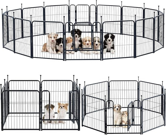 Dog Playpen,Portable Outdoor Dog Fence, Dog Playpen for Large/Medium/Small Dogs, Dog Fences for The Yard,with Doors Foldable Metal (24 inch, 16 Panels)