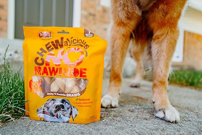 Cadet Chewalicious Chewy 'N Crunchy Braid Dog Treats, Limited Ingredient Rawhide-Free Dog Chews, Long-Lasting Made with Real Chicken, 7 Count (Pack of 1)