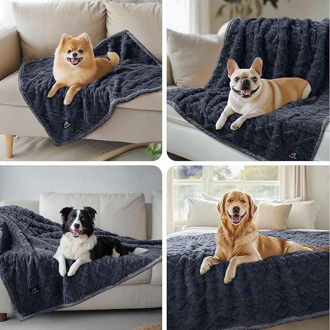 Waterproof Pet Blanket, Liquid Pee Proof Dog Blankets for Sofa Bed Couch, Reversible Sherpa Fleece Furniture Protector Cover for Small Medium Large Dogs Cats,Dark Grey X-Largeï¼85" x 57"ï¼