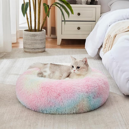 WESTERN HOME WH Calming Dog & Cat Bed, Anti-Anxiety Donut Cuddler Warming Cozy Soft Round Bed, Fluffy Faux Fur Plush Cushion Bed for Small Medium Dogs and Cats