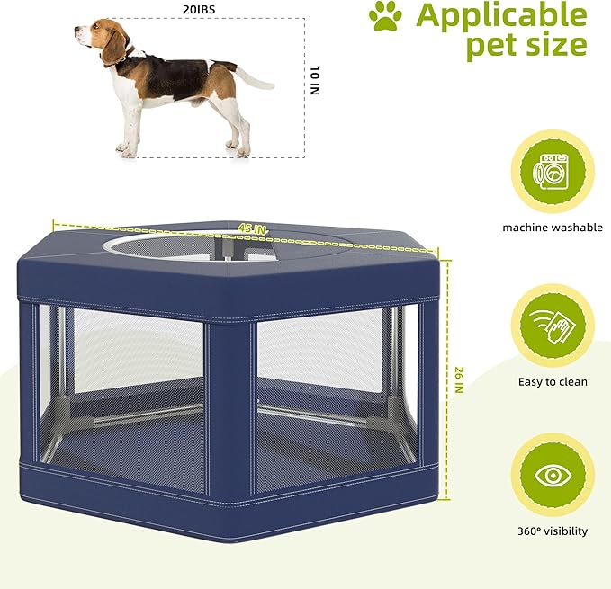 Dog Playpen 45x45 Inch, Hexagonal Type Puppy PlayPen with Gate for Puppies, Cat, Pet PlayPen with Roof for Outdoors & Indoors, Thickened Fabric, Safe & Sturdy Dog Fence
