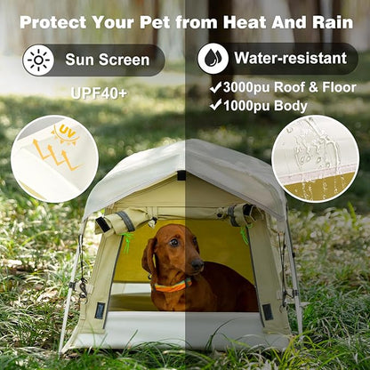 Dog Tent Cotton Fabric, Aluminum Poles and Camping Mat, Outdoor Weatherproof, Dog House Outdoor, Breathable with 2 Side Windows, Portable and Collapsible (Green, Small)