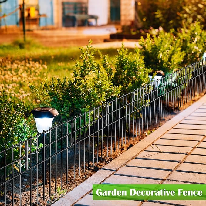 10 Pack Animal Barrier Fence, 17 in(H) X 10 Ft(L) No Dig Garden Decorative Fencing, Rustproof Metal Wire Panel Garden Fence Border for Dog Rabbits Ground Stakes Fence and Outdoor Landscape Yard