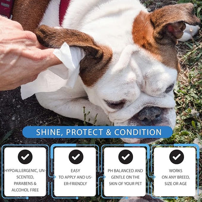 Dog Wipes for Pets Cats-100 Count All Purpose Unscented Wet Wipes for Paw Butt Cleaning,Grooming,AlcoholFree,Vitamin E,pH Balanced