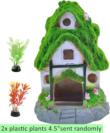 M2cbridge Aquarium Decorations Fish Hideout House Betta Cave with Green Lifelike Moss (Garden Shed)