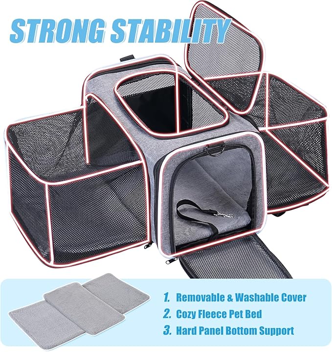 2 Sides Travel Expandable Pet Carrier Bag (Large), Airline Approved Soft-Sided Cat Carrier with Pad & Pocket & Removable Shoulder Strap - 18"x11"x11" Dog Airplane Carrier Under Seat