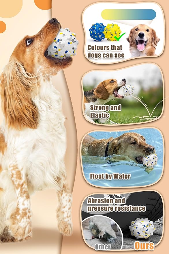 Dog Balls for Aggressive Chewers,Indestructible Tennis Balls for Dogs, Durable Bouncy Dog Toy Balls, Interactive Dog Toys for Fetch Game, Lightweight Floating Balls (White Small)