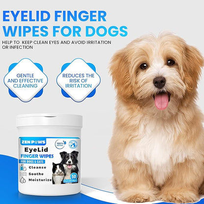 Zenpaws Cat & Dog Eye Wipes – Easy to Use 50 Finger Wipes – Gently Remove Tear Stains, Eye Discharge, Discharge, Mucus Secretions. Treats Inflammation & Itchiness
