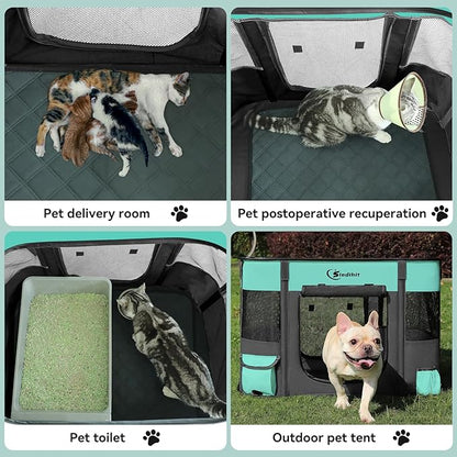 Dog Playpen28/31/35in,Cat Pet Puppy Pen,Portable Playpens for Dogs Indoor Outdoor Travel Camping Use,Foldable Dog Kennel Tent Crate for Rabbit Small Animals and Tent Stakes (Green, Lagre)