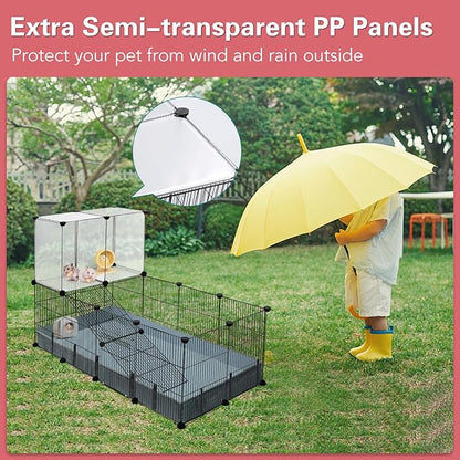 24 Panels Small Animal Playpen,Pet Playpen,C&C Cage for Guinea Pigs,Puppy Play Pen,Baby Chicken Cage,Indoor Outdoor Portable Metal Wire Yard Fence with Waterproof Mat